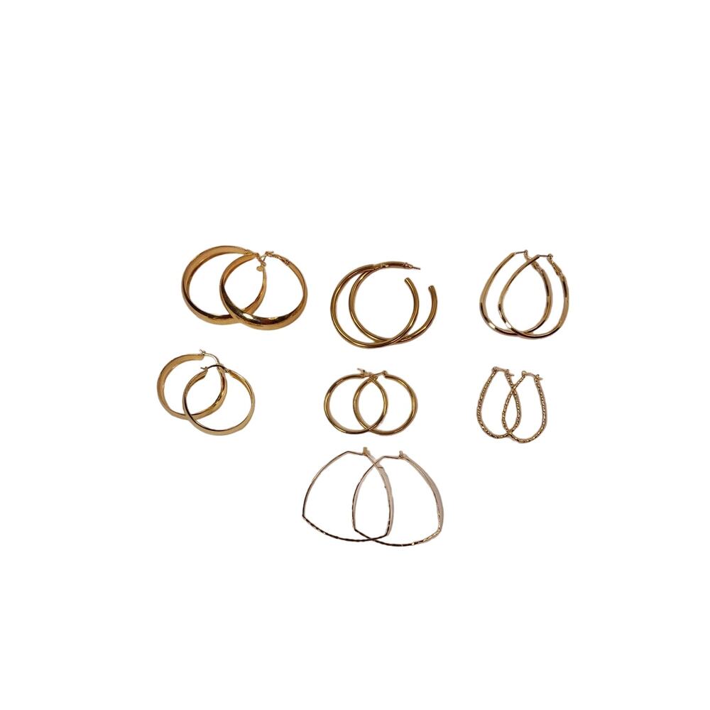 Lot 7 Womens Gold Tone Hoop Earrings Different Shapes and Size Casual